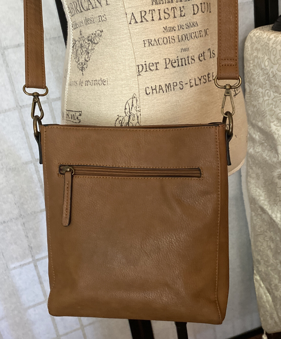 G.H. Bass Brown Embroid’d & Riveted Vegan Leather Shoulder Bag/Crossbody/Purse