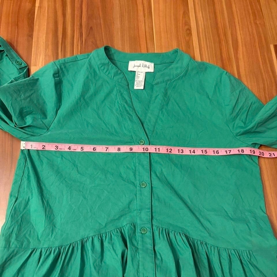 Joseph Ribkoff size 8 cotton blend teal green button down trapeze shirt dress