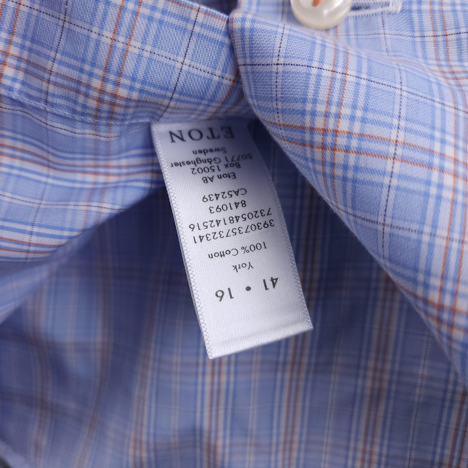 Eton Shirt Mens 16 41 Blue Check Slim Dress Button Up Cotton Trunk Club
