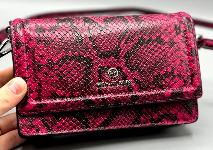 Michael Kors Jet Set Small Snake Print Crossbody Bag Pink Black Leather
