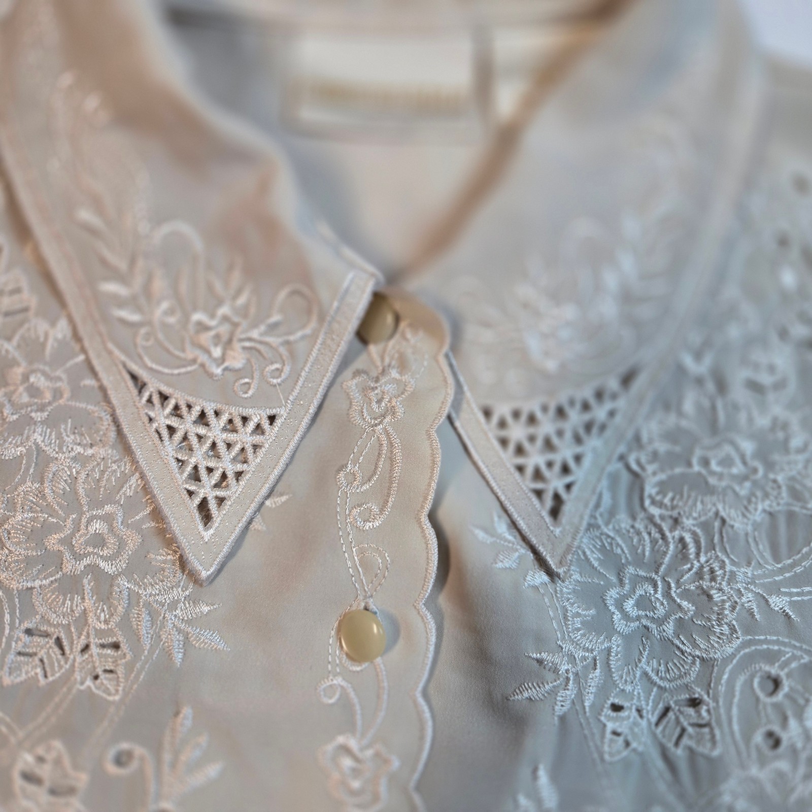 Vintage Embroidered Short Sleeve Blouse with Lace Detail