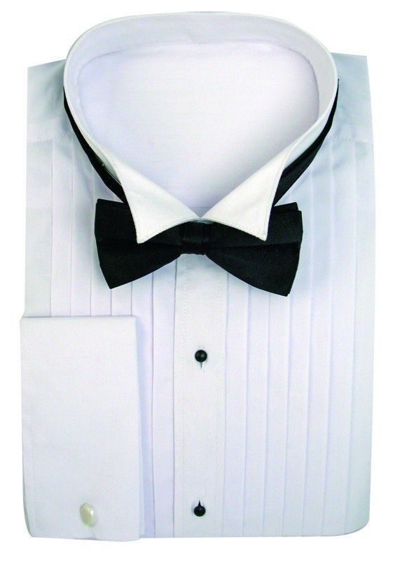 Men’s Tuxedo Dress Shirt Wing Collar with Bow-Tie Set French Cuff Size 15~20