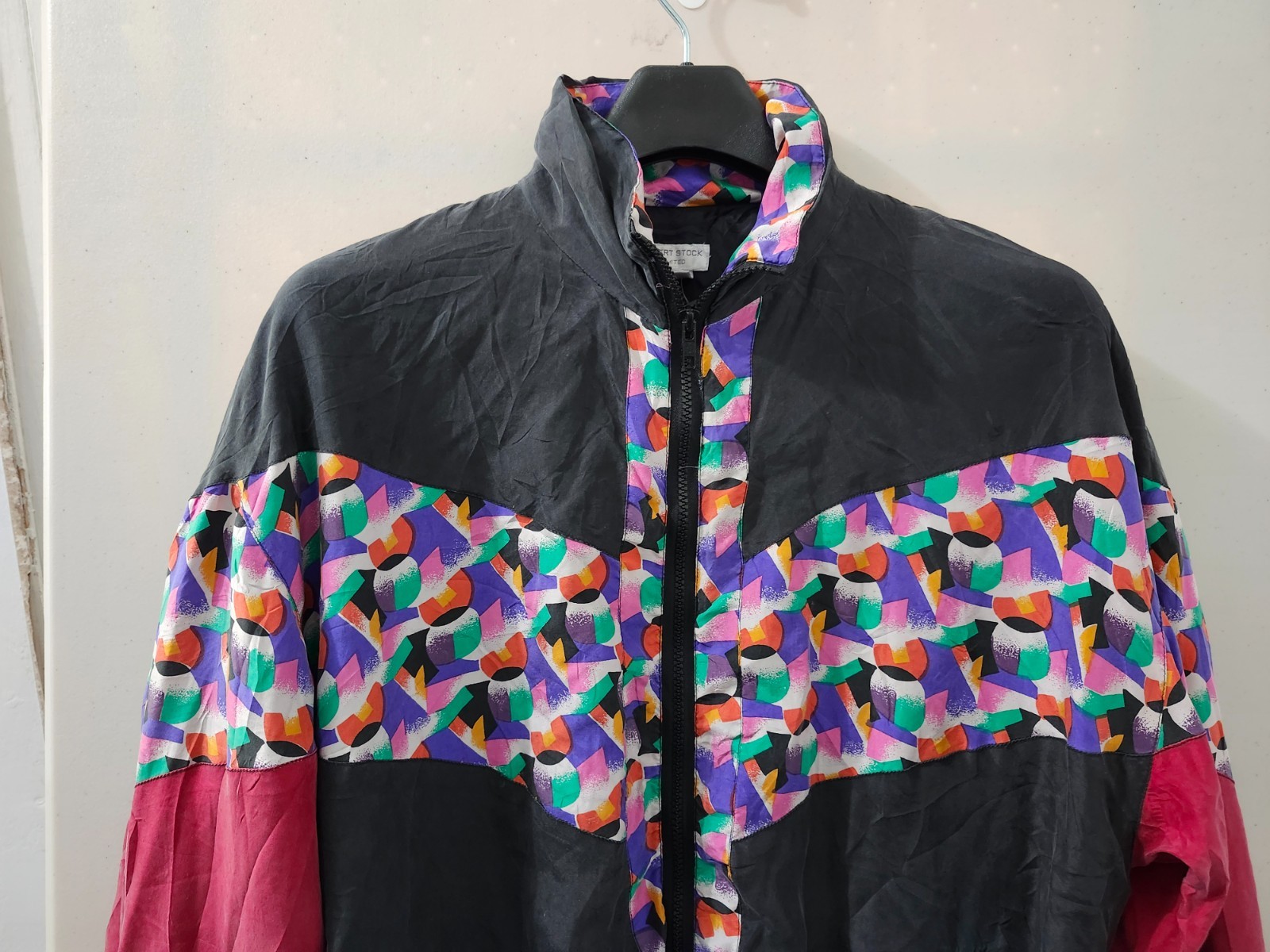 Robert Stock Limited Jacket Mens S Zip Windbreaker Silk Colorblock Wrapround VTG