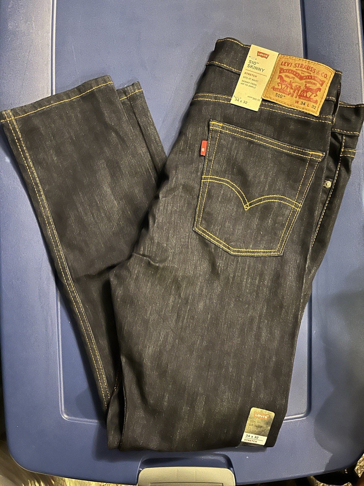 Levi’s 510 Series Skinny Stretch Denim Jeans Dark Blue Men’s Solid 5-Pocket