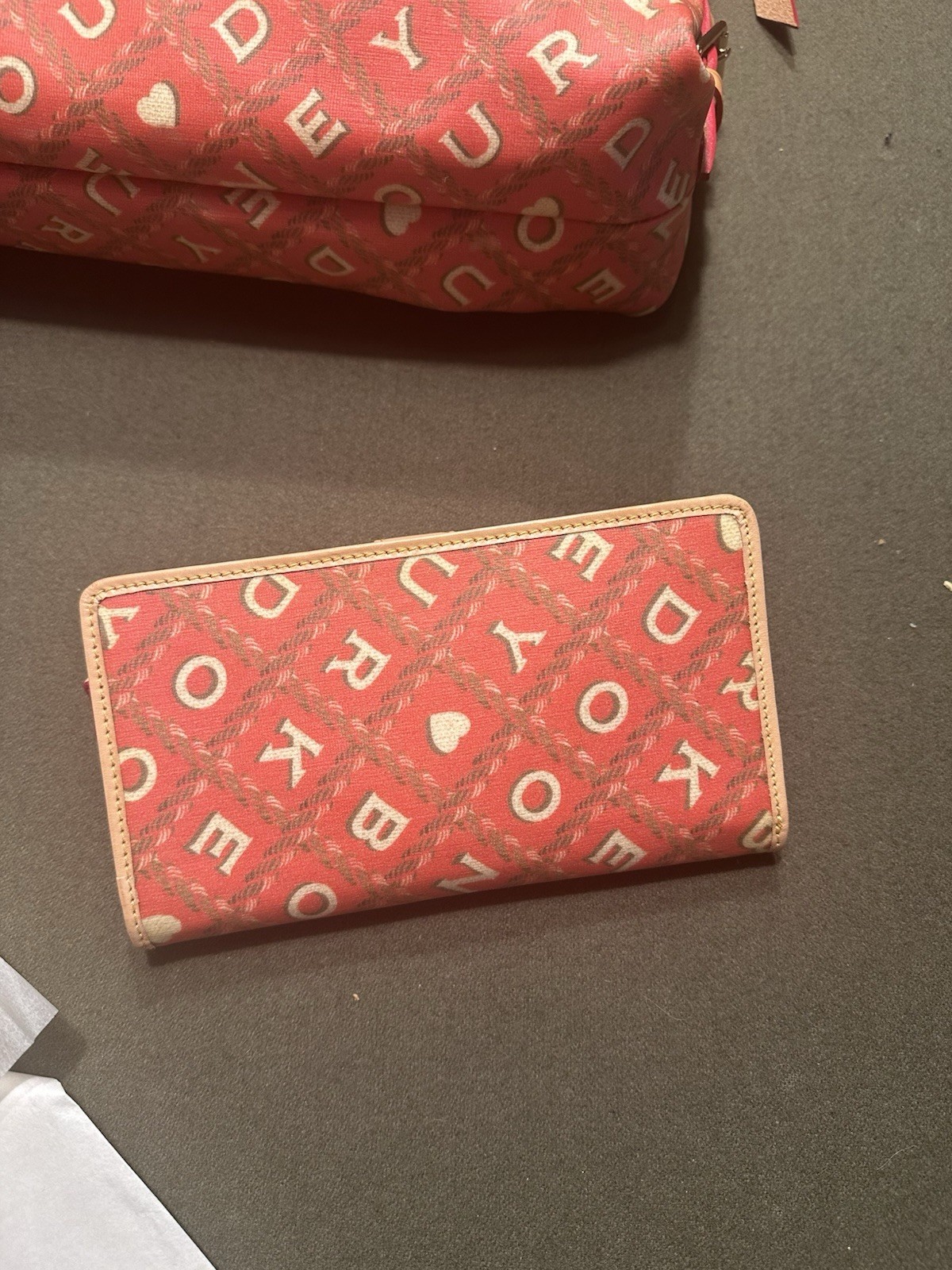 Dooney and Bourke crossword vintage Cherry red Zip-Around Checkbook Wallet Y2K