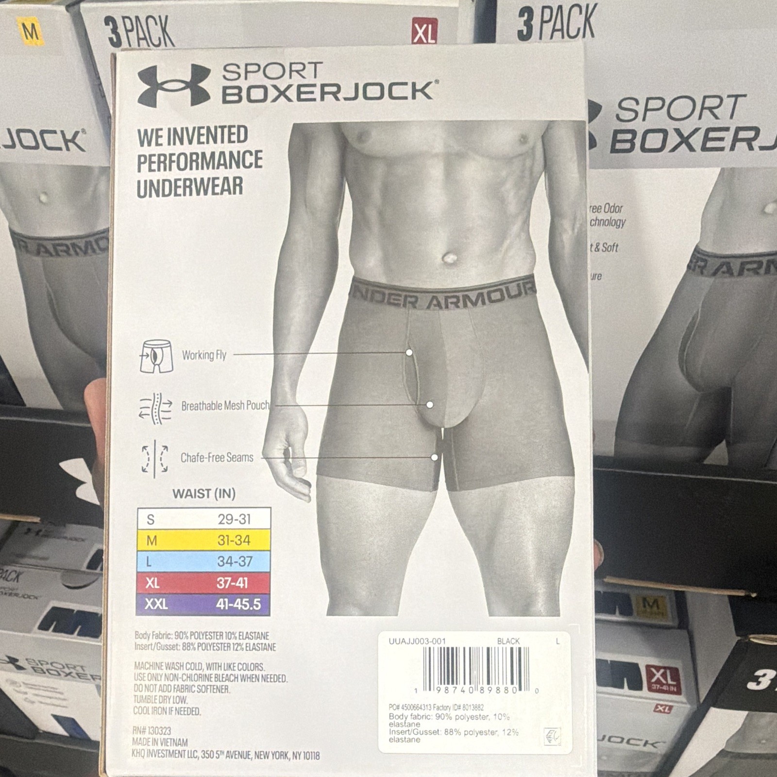 Under Armour Men’s Sport Boxerjock 6″ Mesh Boxer Brief 3-Pack Black L