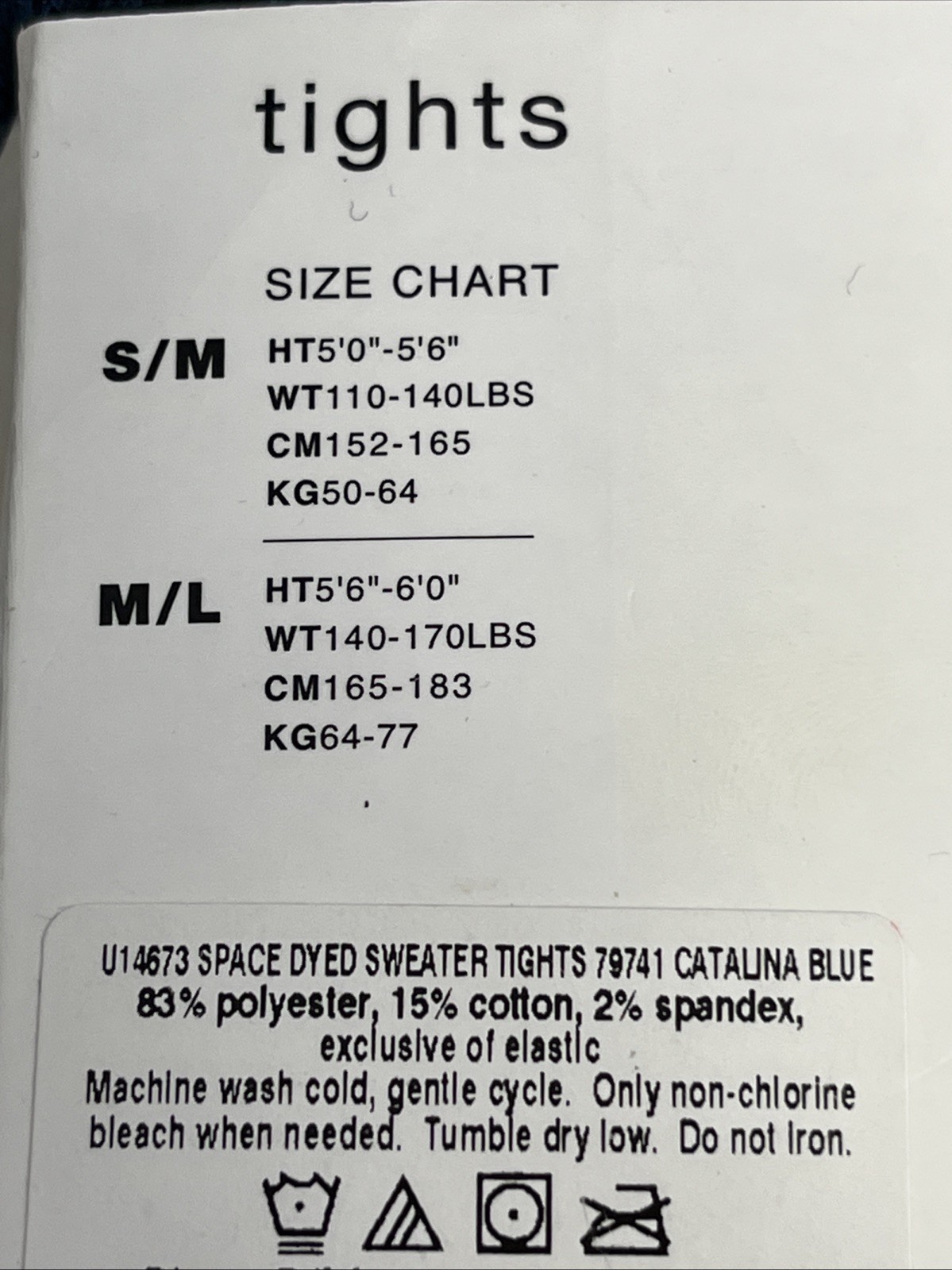 HUE Space Dyed Sweater Tights S/M Catalina Blue – Pull-On Closure, Hand Wash