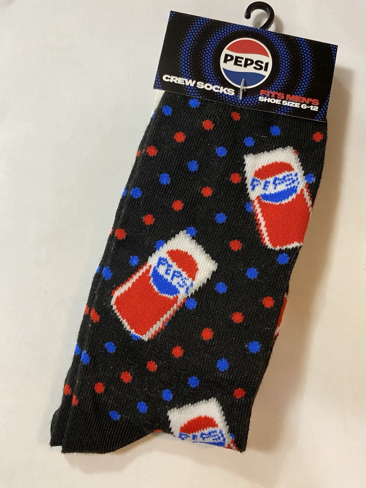 NEW pair Pepsi cola pop can crew socks Men’s size 6-12 black