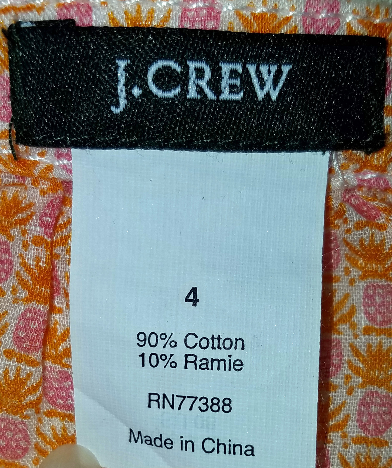 J CREW Ladies Sleeveless Blouse Size 4 Coral Orange Pineapple Empire Deep U Neck