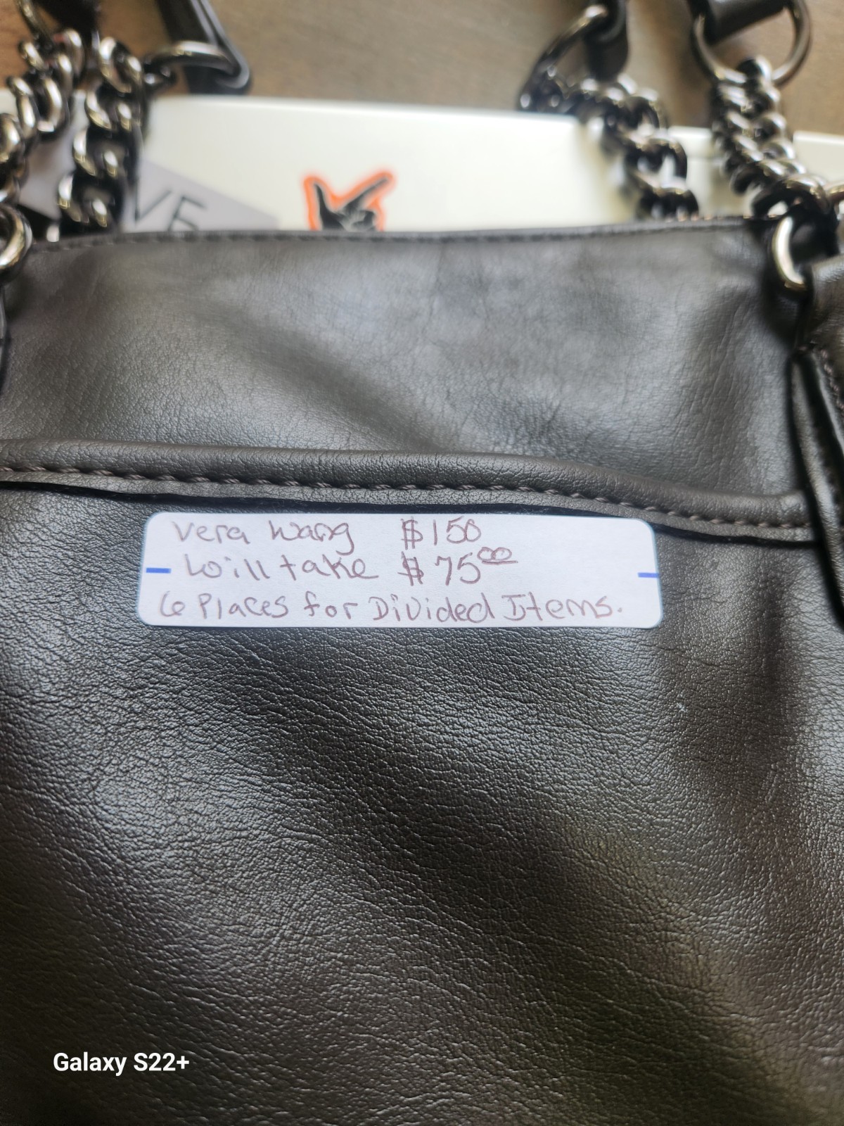 Simply Vera Vera Wang Brown/Black Satchel Top Handle Bag Chain Handles Multi Zip