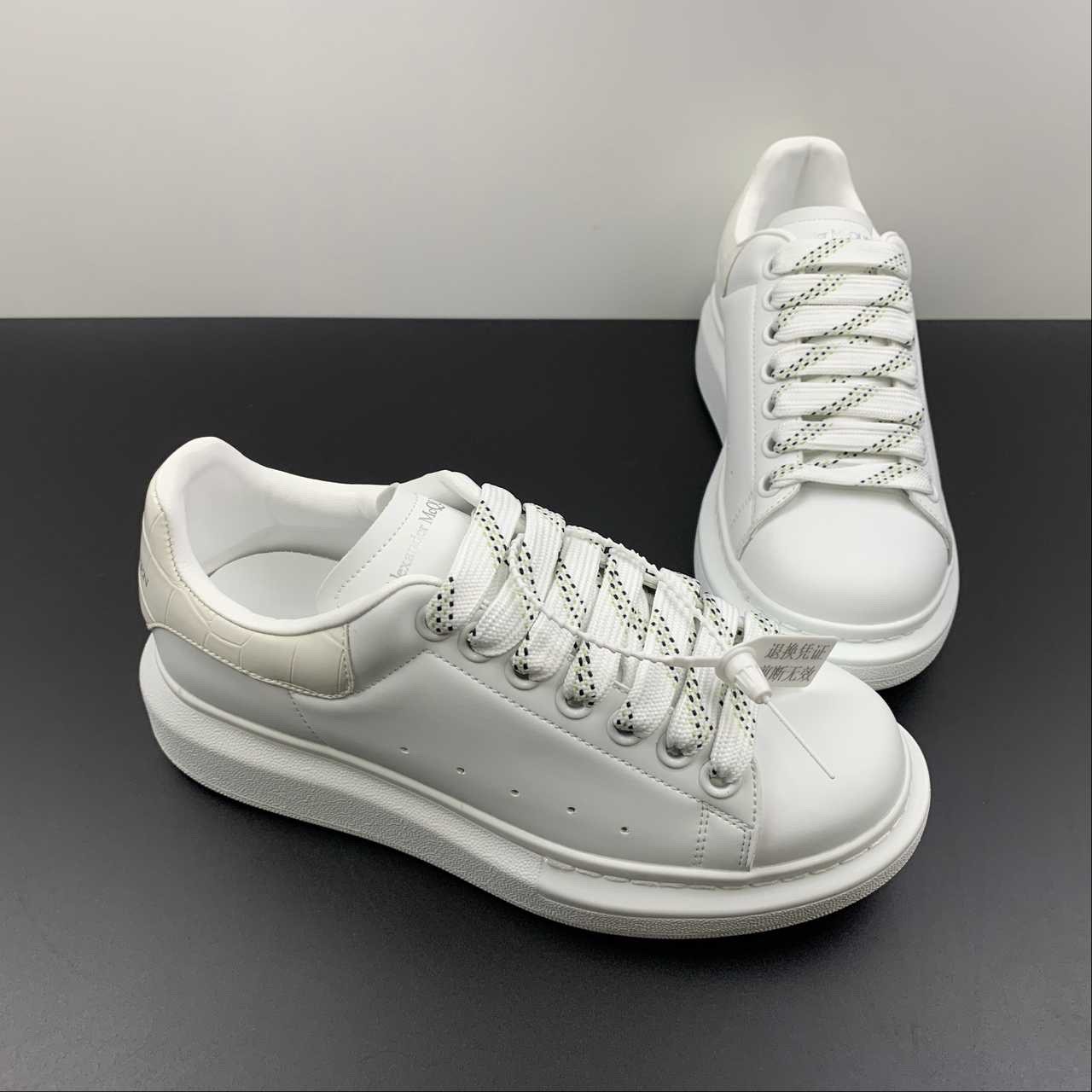 Alexander McQueen Oversized Sneaker White Croc Heel Mesh Dot Laces Unisex Leathe