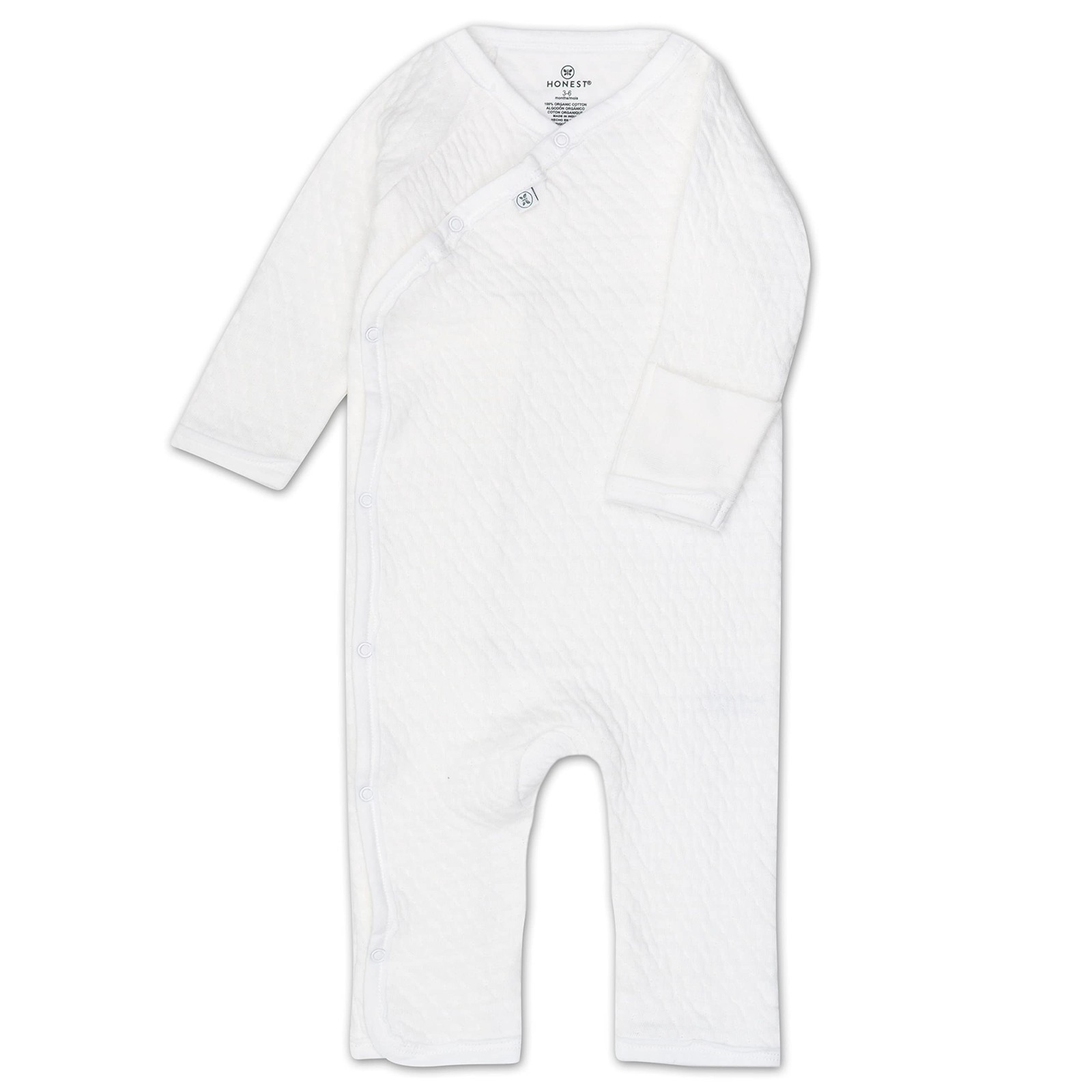 HonestBaby Matelasse Side Snap Coverall Organic Cotton Newborn, Bright White