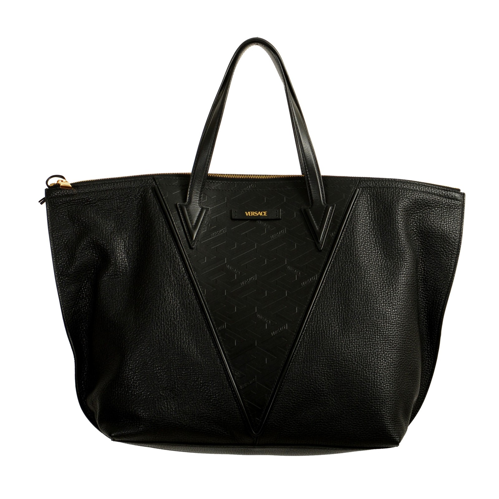 Versace Unisex 100% Textured Leather V-Logo Print Tote Handbag Shoulder Bag