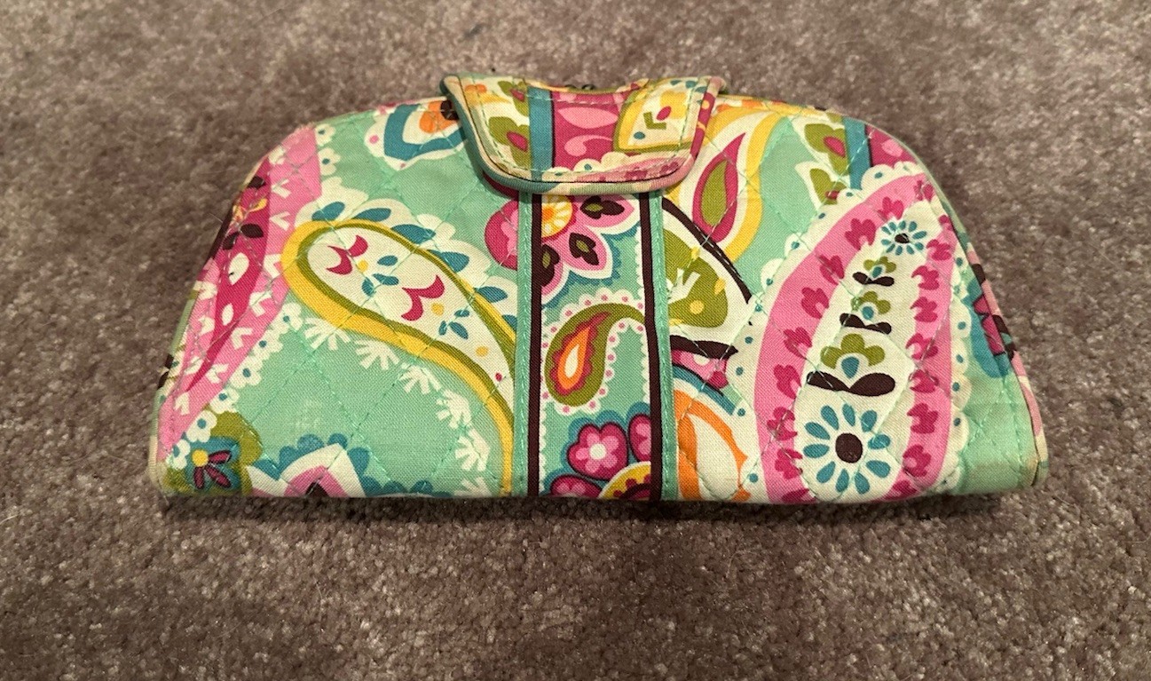 Vera Bradley Double Kisslock Frame Wallet Quilted Floral Paisley Pink Lining