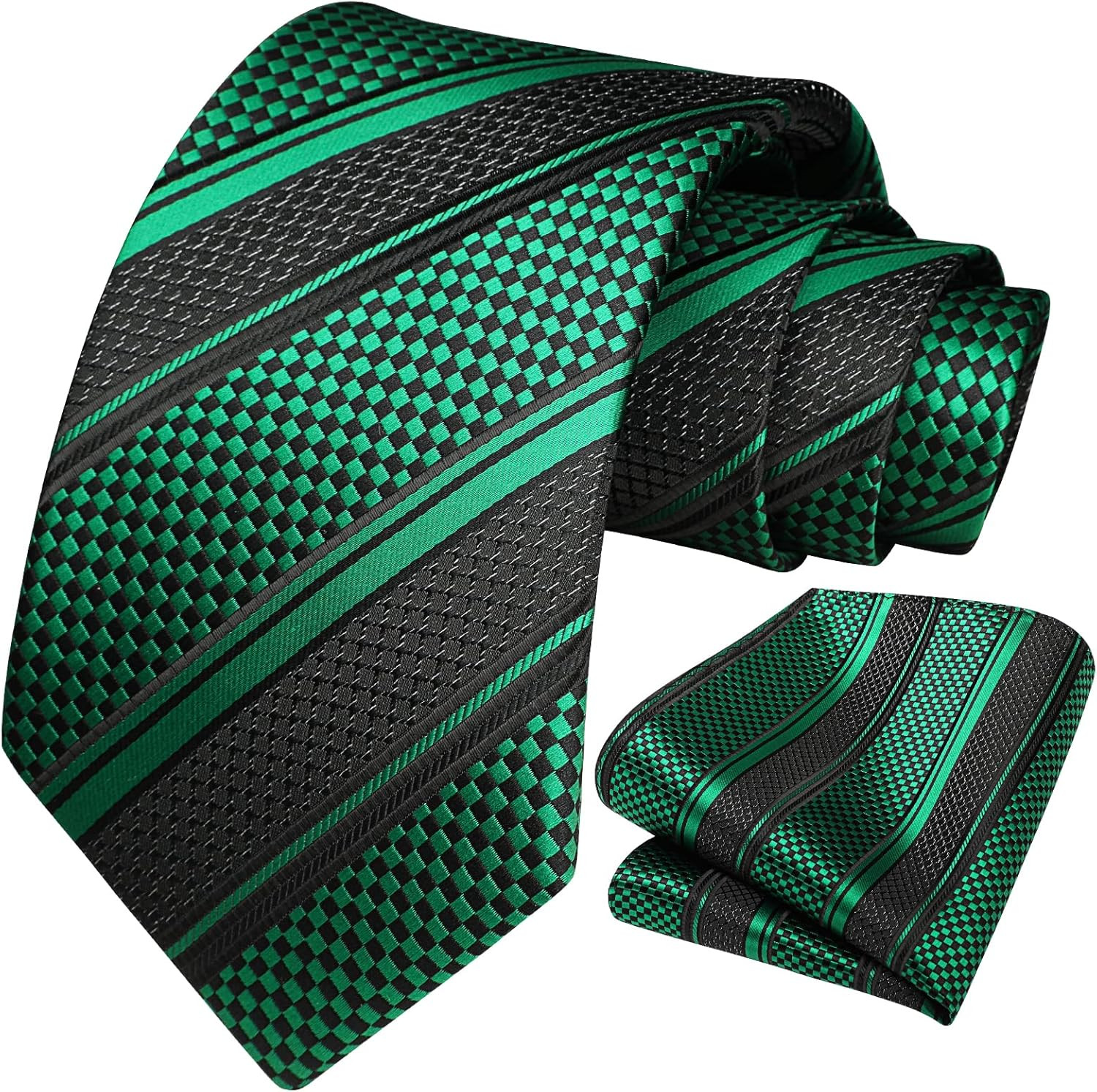 Stripe Tie Mens Ties with Pocket Square Set Classic 3.4” Silk Formal Necktie Ha