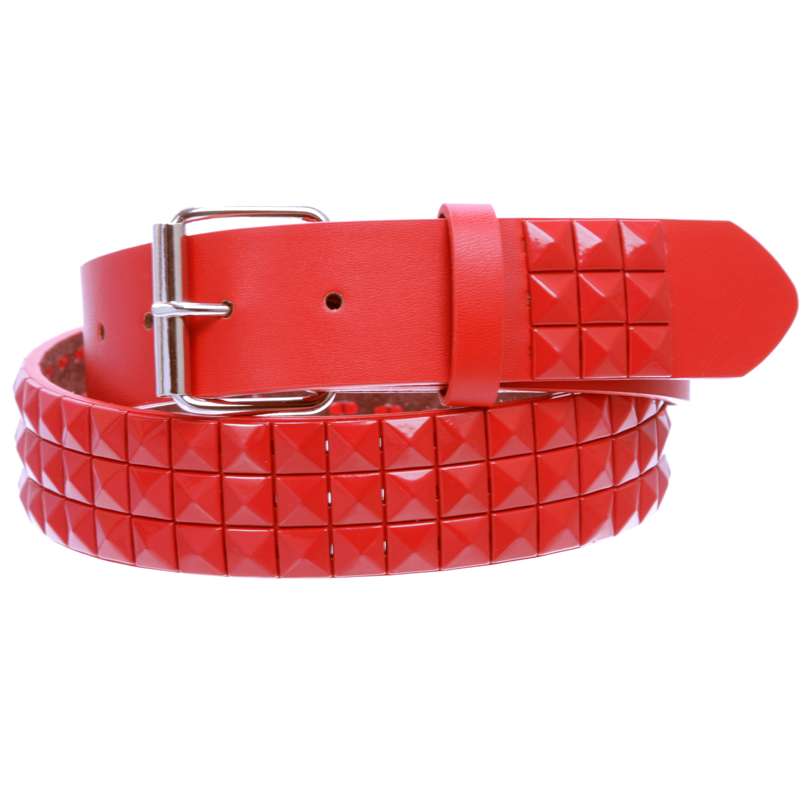 Snap On Solid Color Punk Rock Star Pyramid Studded Checker Board Leather Belt