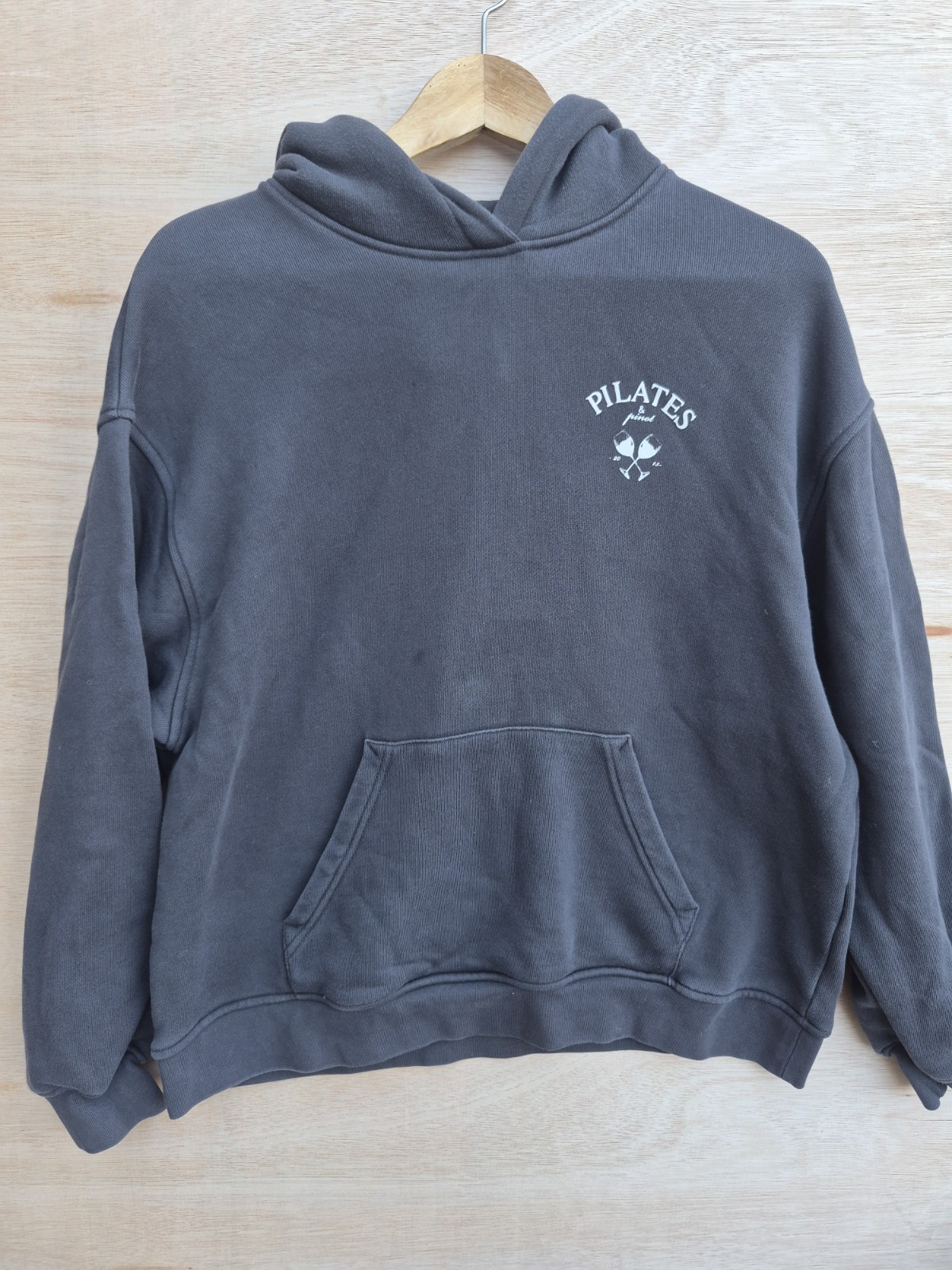 The Couture Club Pilates & Prosecco Hoodie Womens UK 8 Grey Oversized Pullover