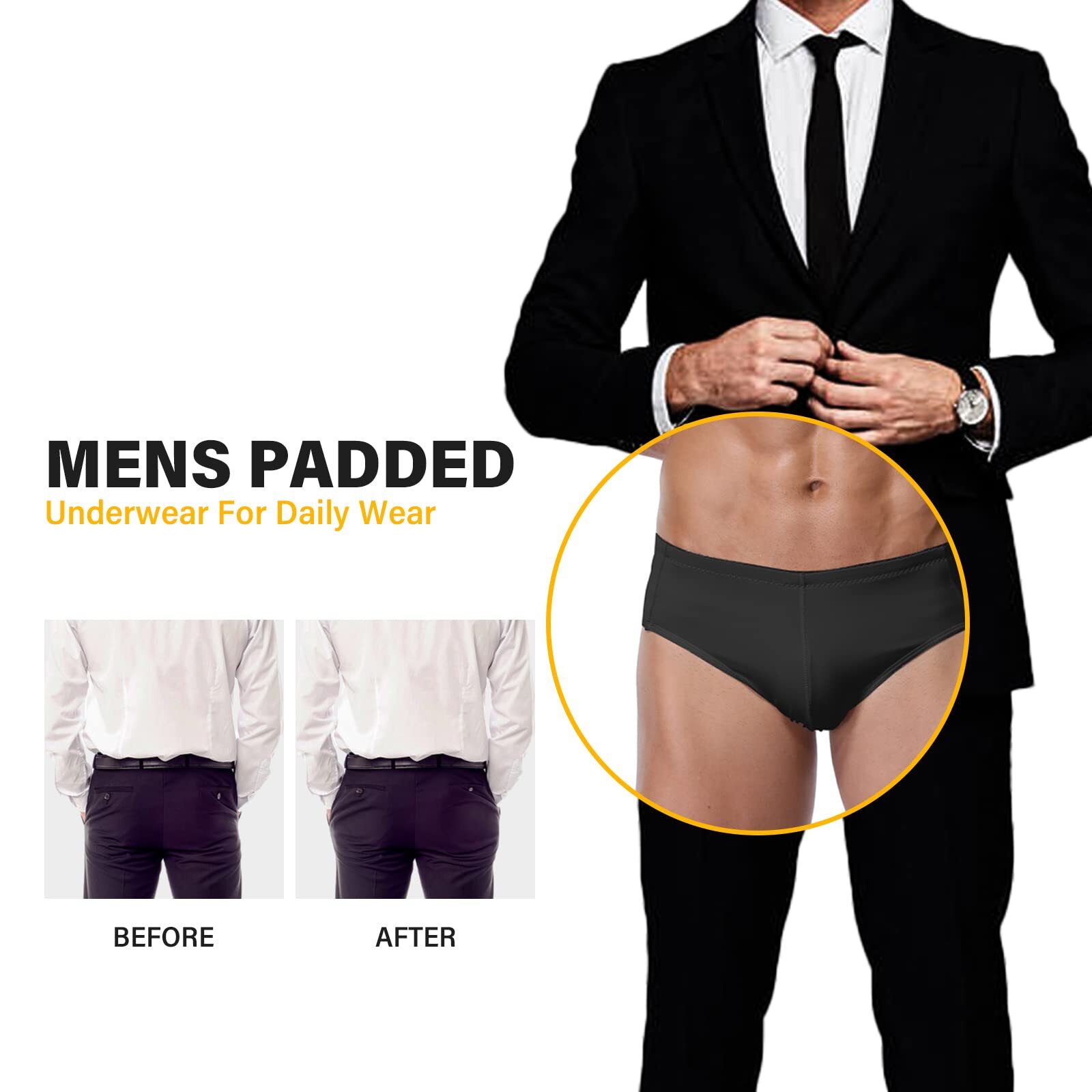 Mens Underwear Padded Boxers Briefs Butt Lifter Hip Enhancer Shorts Shaper Pants