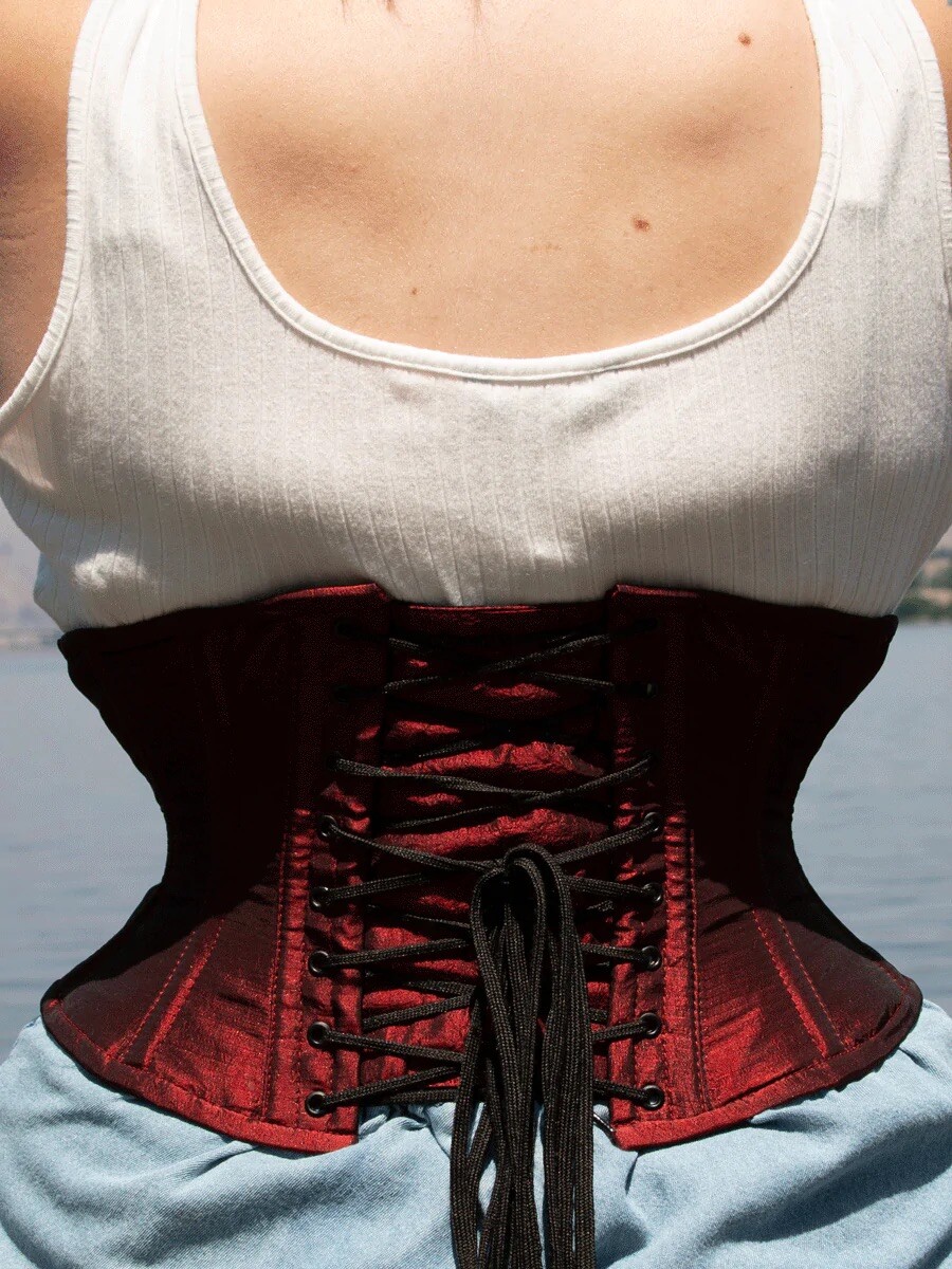 New Defective 201 24” Authentic Ruby Red Shantung Steel Boned Underbust Corset