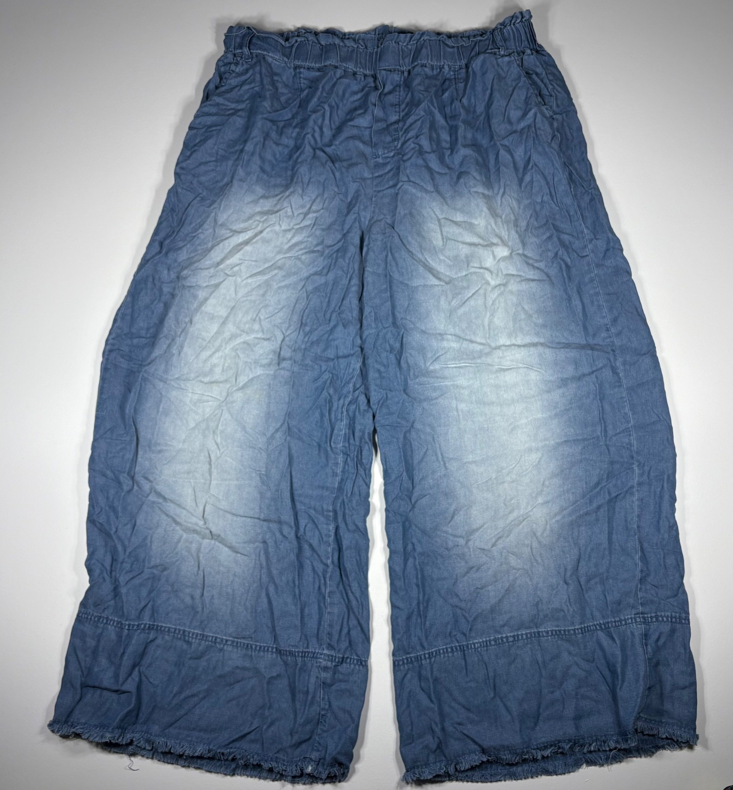 Zenana Lounge Pants Women 3X Blue Lyocell Wide Leg Elastic Waist Casual Boho
