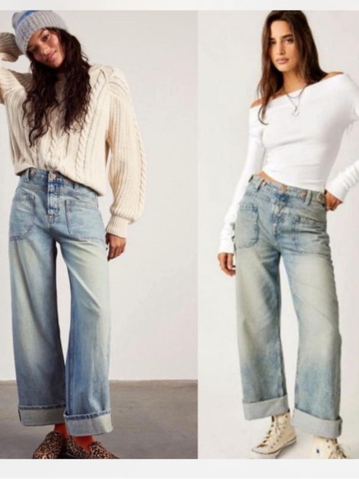 We The Free Palmer cuffed Light Wash Wide Leg Jeans – Faded Blue 26