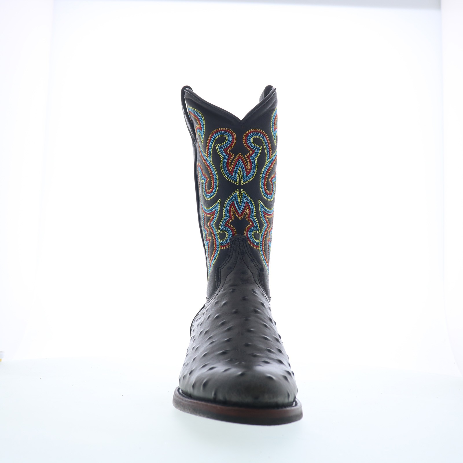 Dingo Ranger Ostrich Print Leather DI-131 Mens Black Cowboy Western Boots