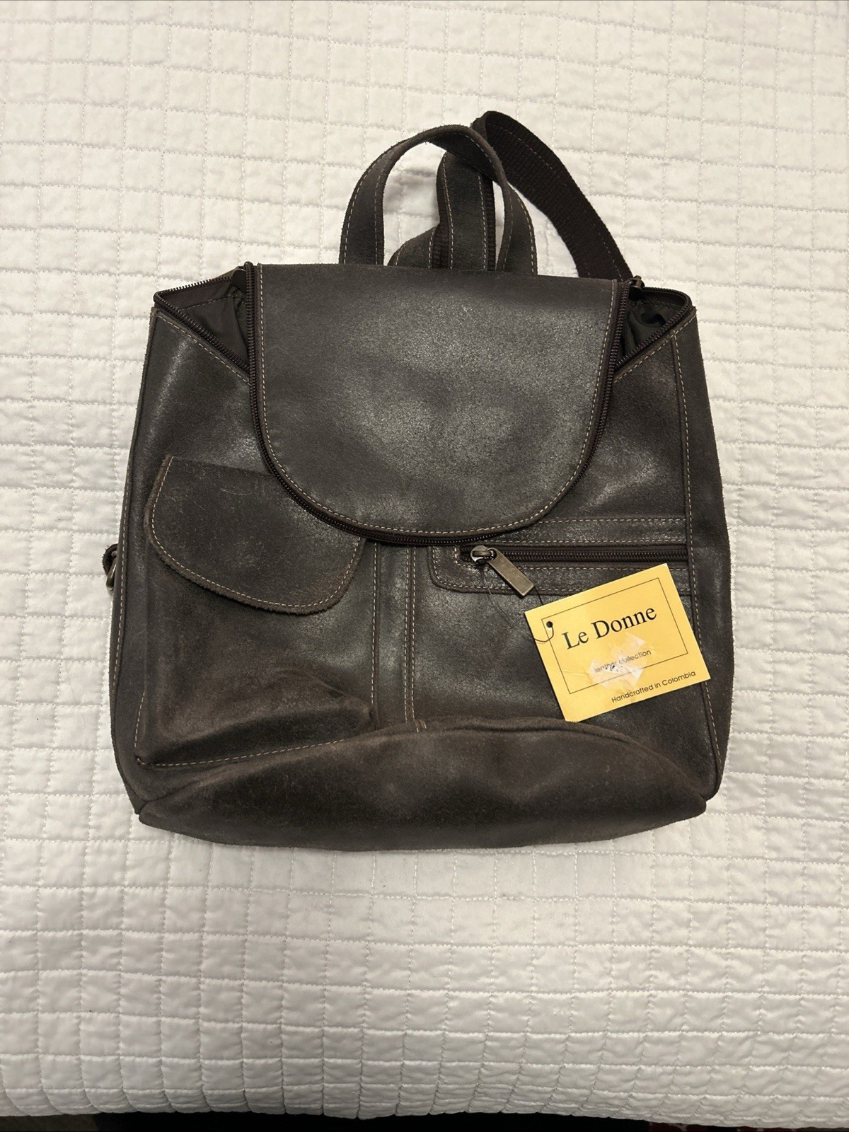 Le Donne Leather Multi-Pocket Backpack Brown NWT