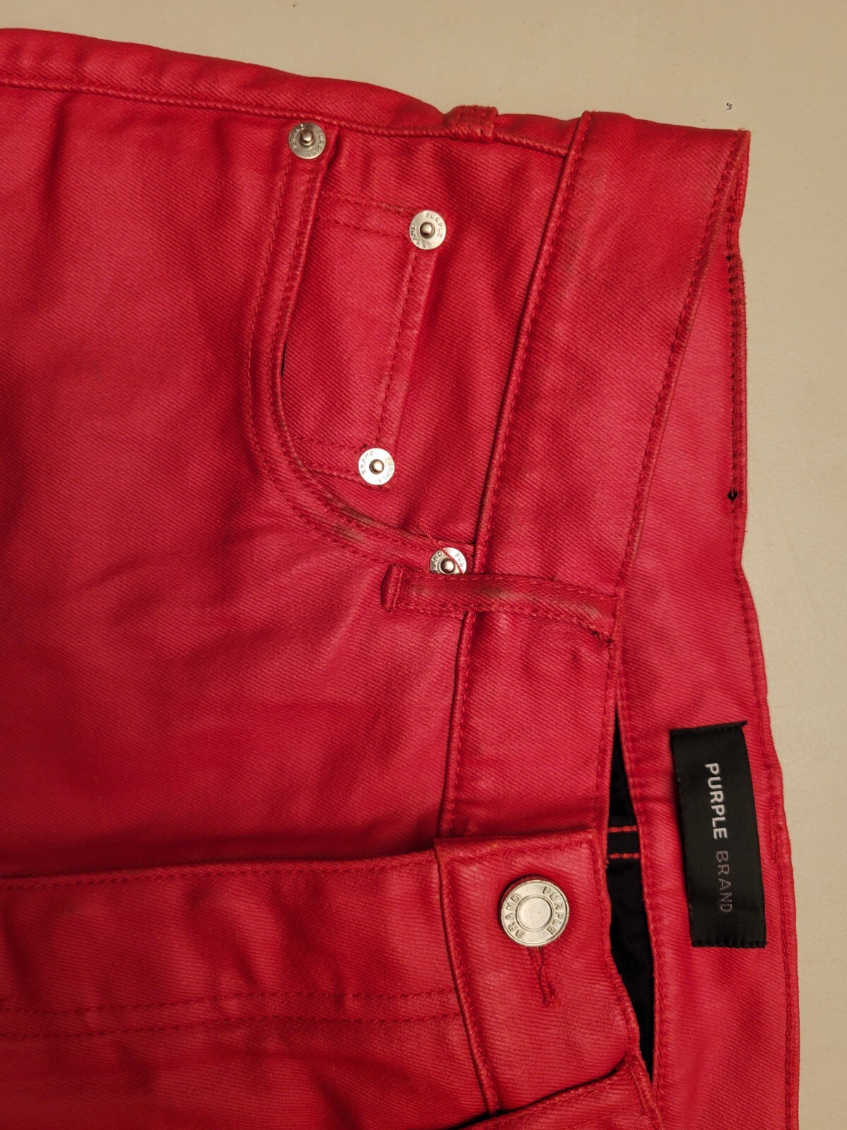 Purple Brand P004 Cargo Flared Jeans Men 30×30 Patent Film Red Designer