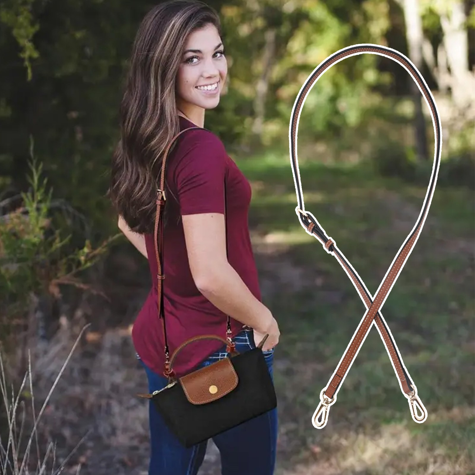 Replacement Crossbody Strap for Longchamp Bag, Adjustable Handbag Leather Handle