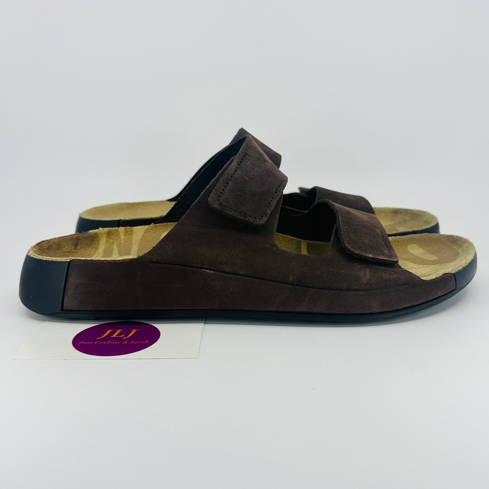 ECCO Men’s 2nd Cozmo Mocha Leather Two Strap Slide Sandals Size 42 EU/ 8-8.5 US