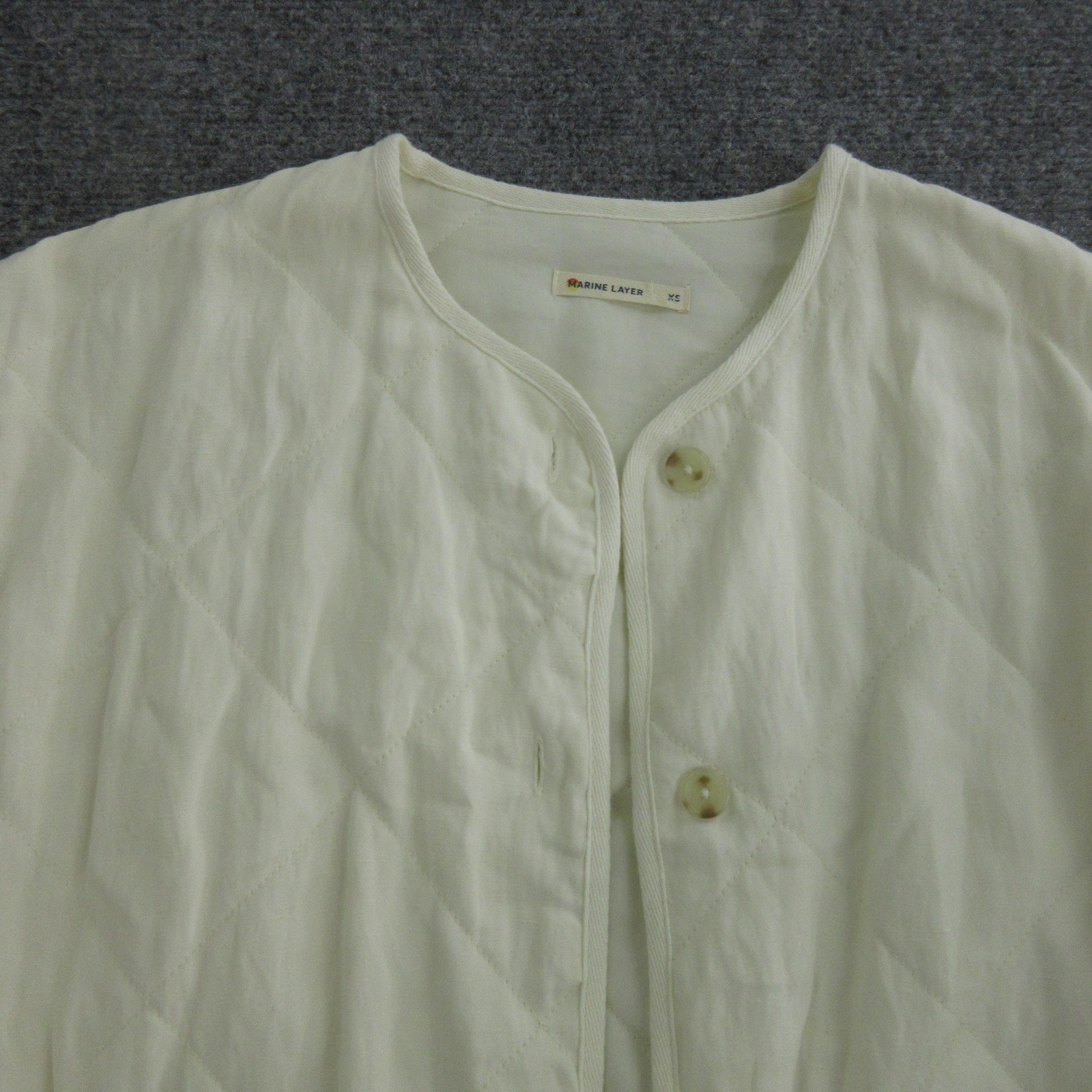 Marine Layer Coat Womens XS White Quilted Belted Collarless Lined Button Front