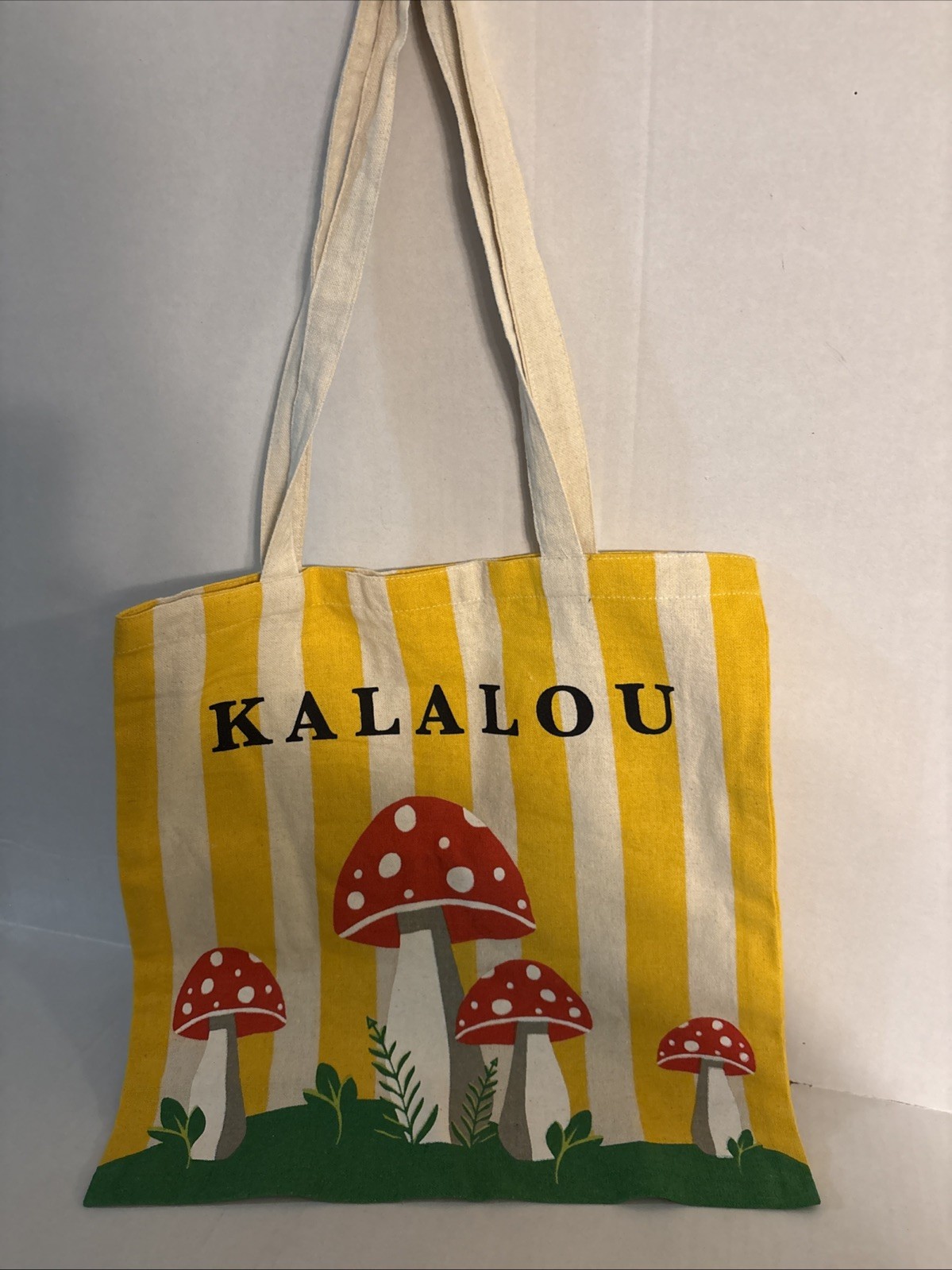 KALALU Mushroom Tote Shopping Bag Canvas Yellow White Stripe