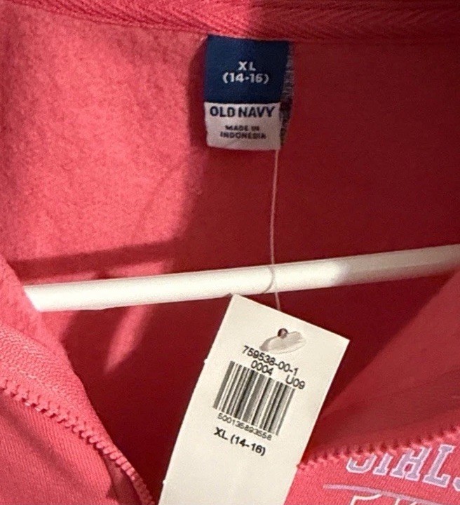 Old Navy Pink Girls XL (14-16) 1/4 Zip Sweatshirt Mock Neck Logo Long Sleeve