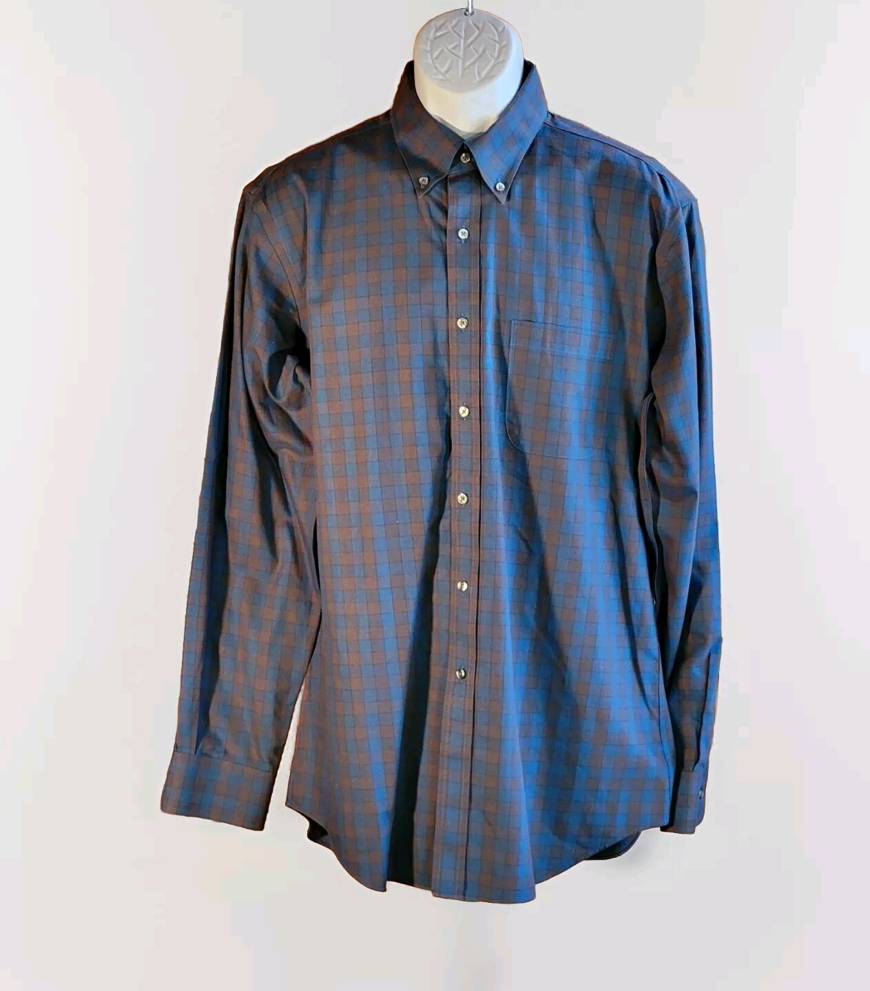 Paul Frederick Button Down Two Ply Cotton Blue/Red Checked Shirt Men’s 16 1/2 35