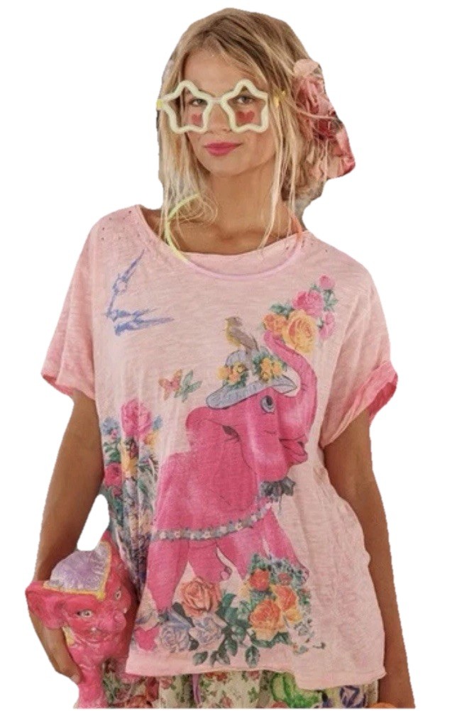 NWT Magnolia Pearl Elephant Tee Special Delivery Dip Dye Pink – One Size
