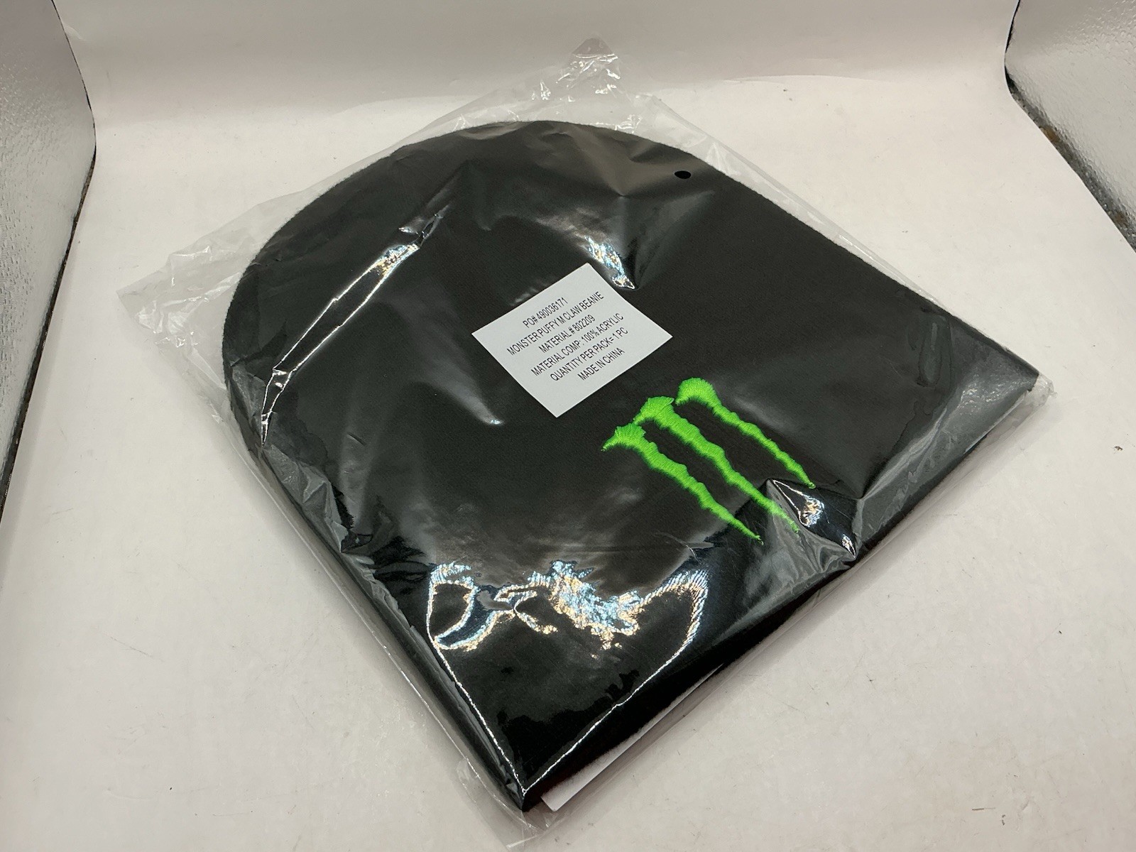 Monster Energy Drink Merch Knit Beanie Hat Black Embroidered Logo NWT
