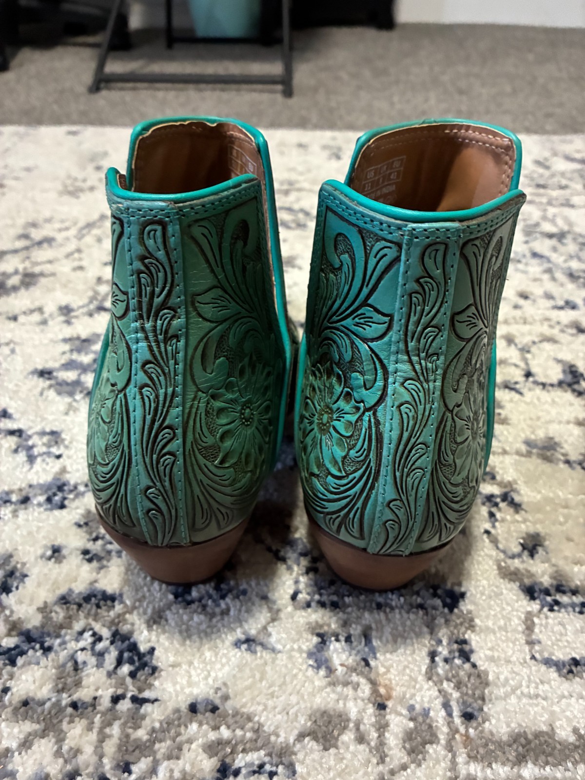 Myra Hand Tooled Western Booties in Turquoise Women’s Size 11