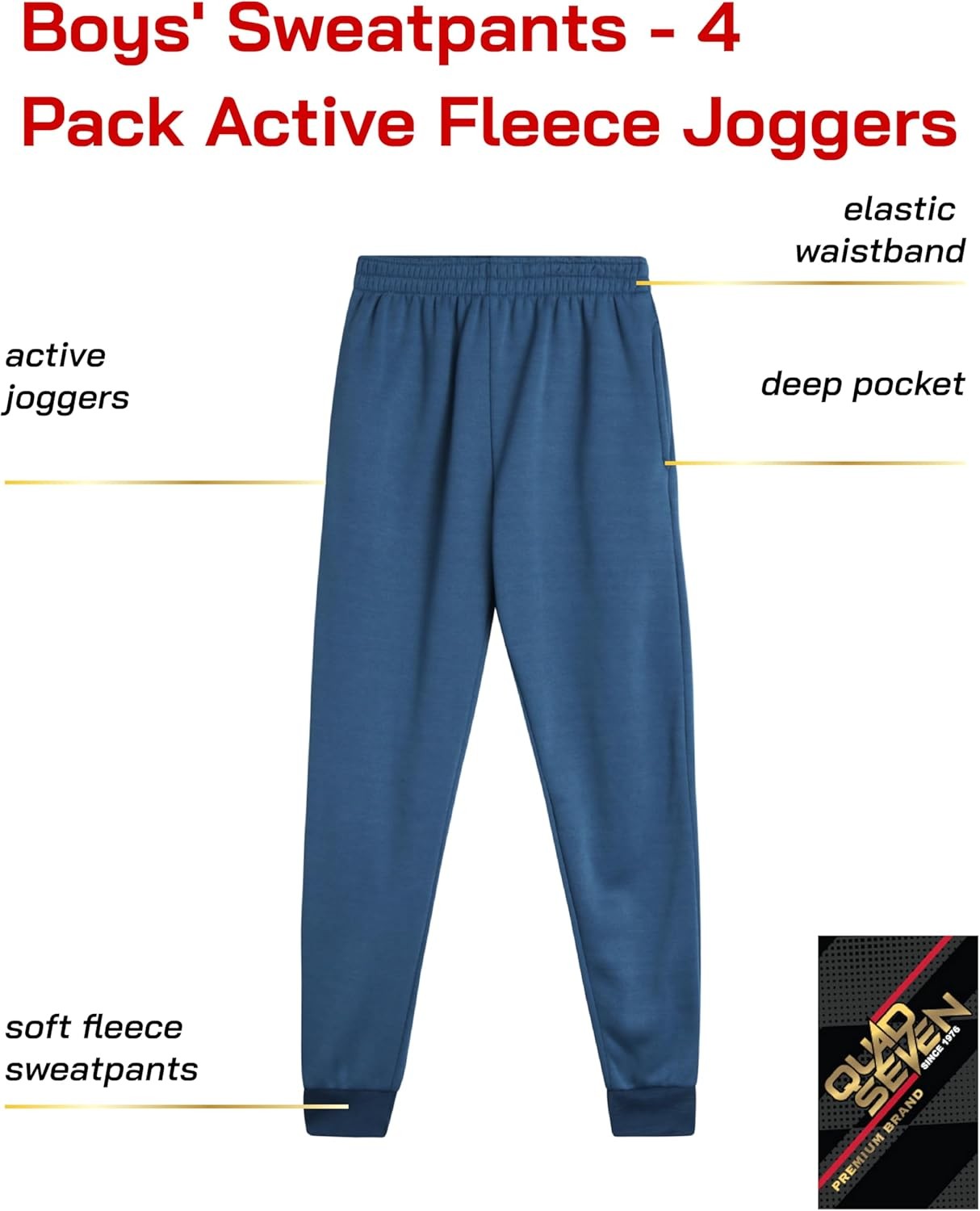 Quad Seven Boys Sweatpants – 4 Pack Soft Active 8-10, Black/Olive/Khaki/Blue