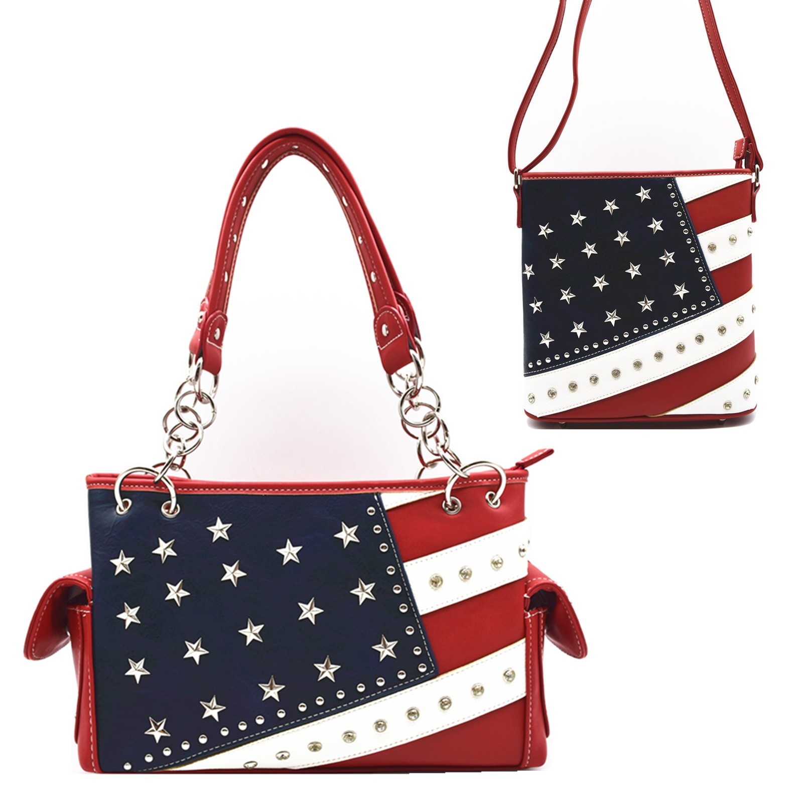 Women American Flag Purse Patriotic Handbag Satchel Collection Crossbody Bag Set