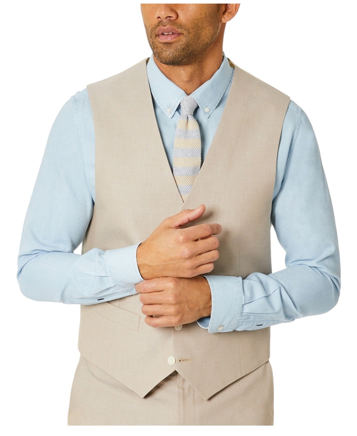 Tommy Hilfiger Mens Modern fit Button-Up Suit Vest Medium Beige Solid Stretch