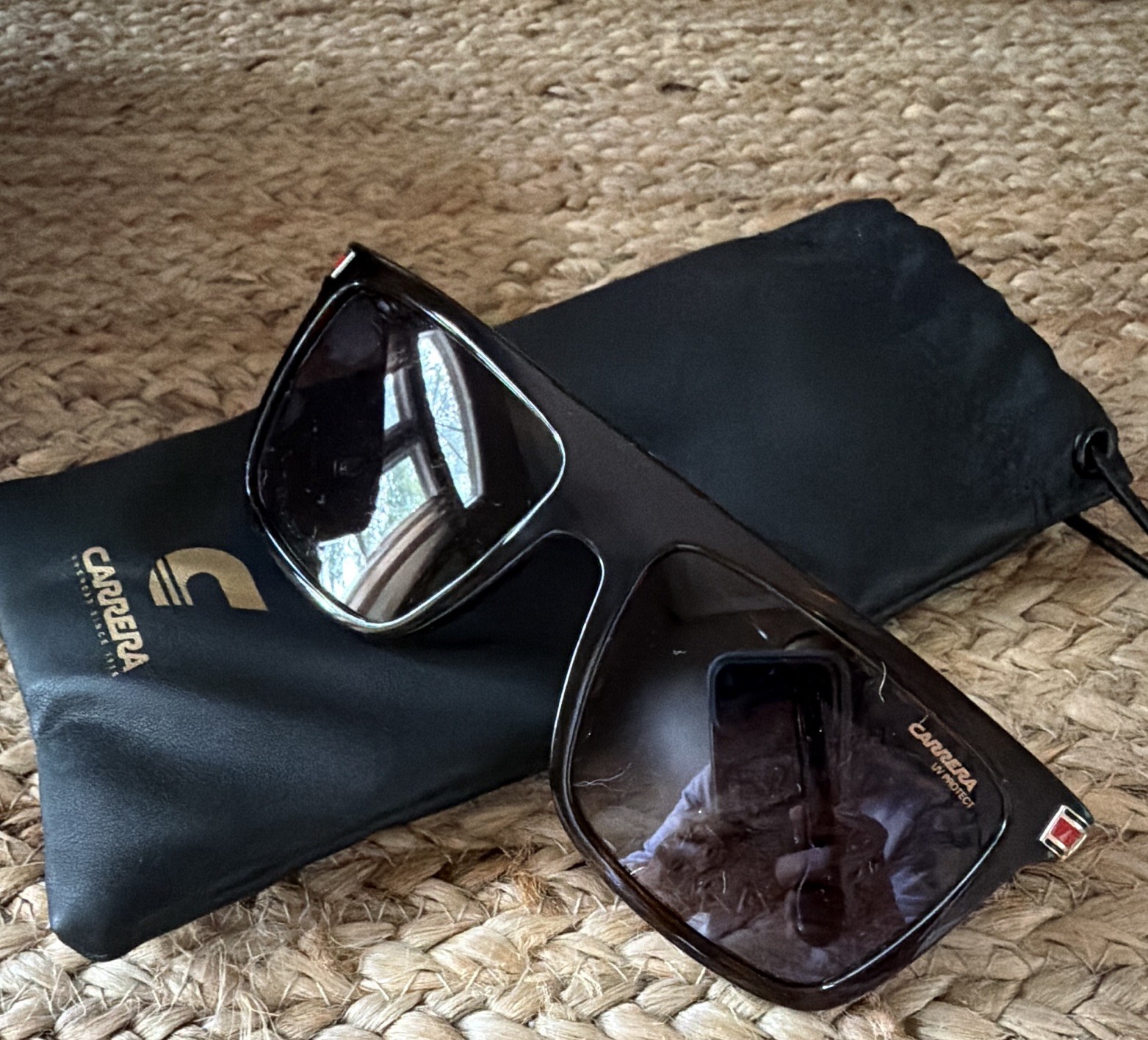 Carrera 1048/S Mens Rectangle Sunglasses Black Plastic Gray Gradient 140mm