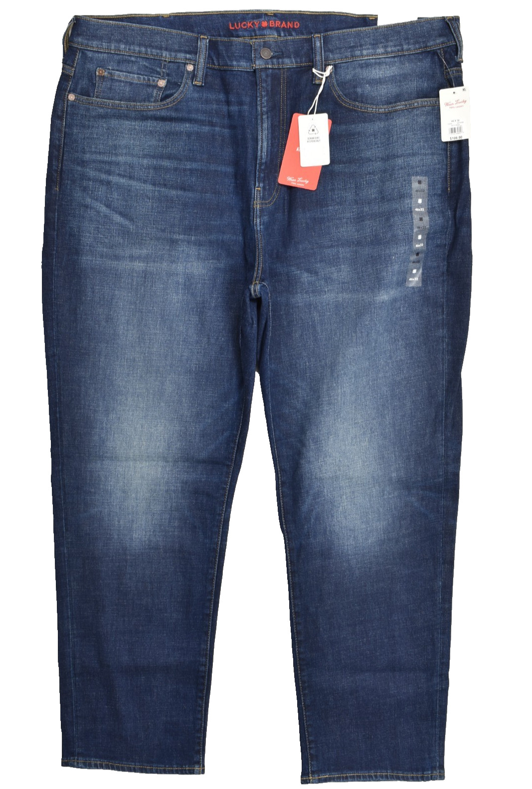Lucky Brand Men’s Athletic Fit Seth Wash Blue Denim Jeans Stretch Zip 46×32 NEW