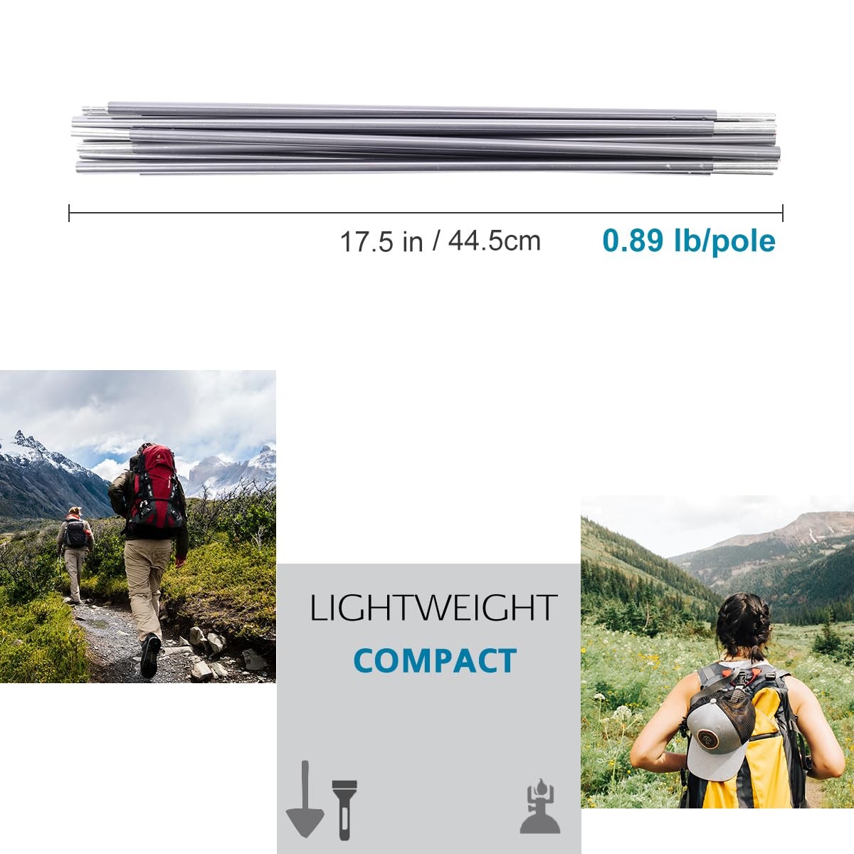 1 PC Preassembled Gray 7001 T6 Heated Aluminum Tent Pole Replacement Camping