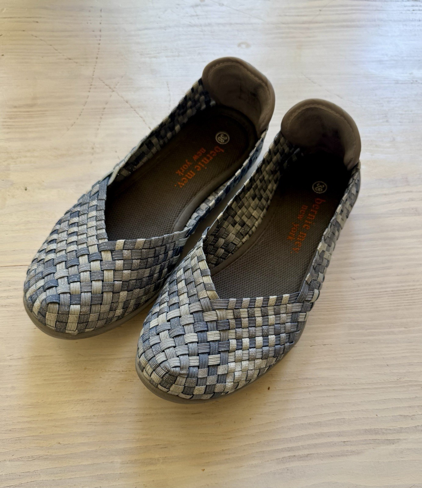 Bernie Mev Catwalk Blue & Metallic Silver Woven Ballet Shoes Sz 38