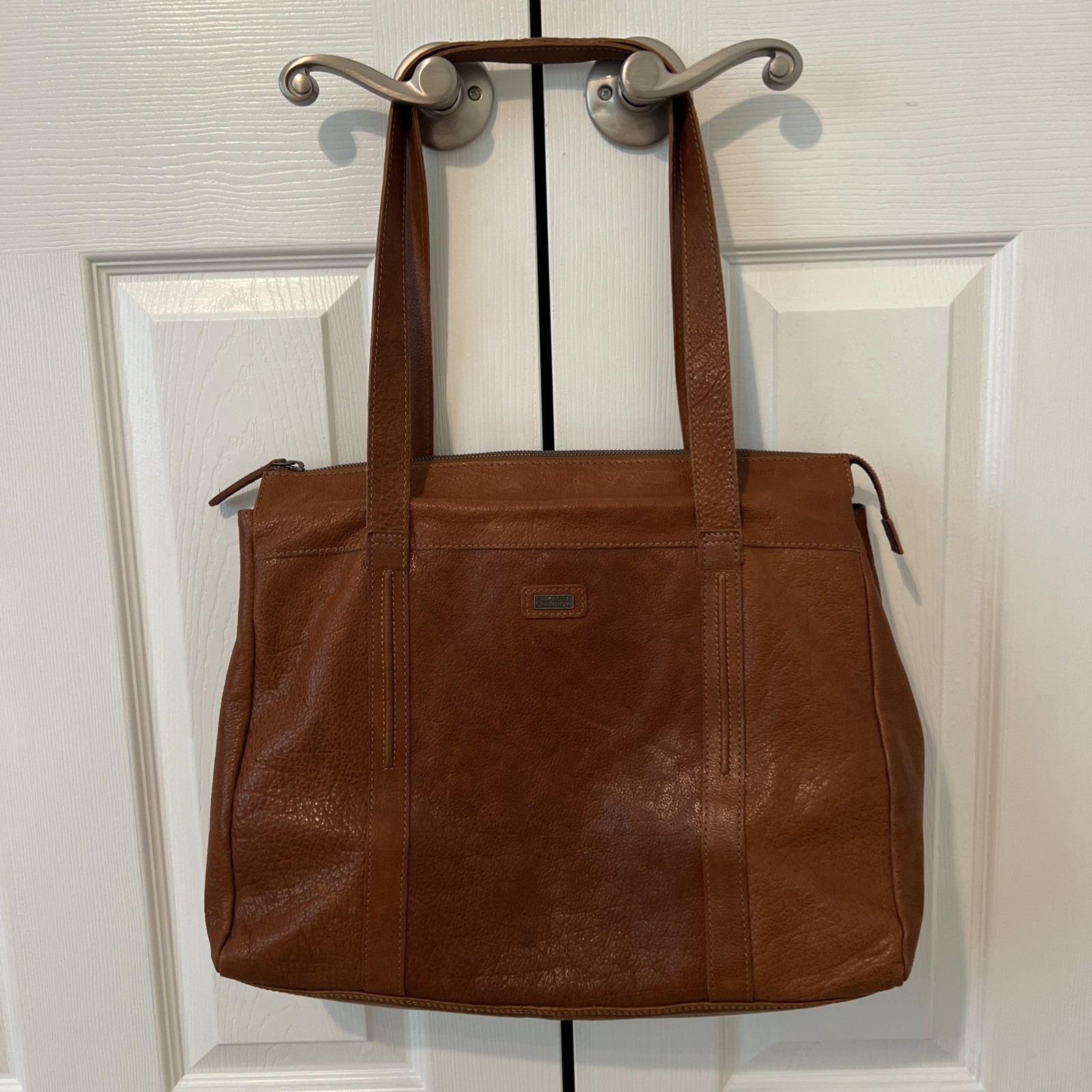 Spikes & Sparrow brown genuine leather laptop shoulder bag various pockets