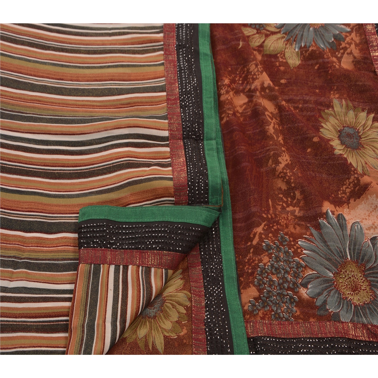 Sanskriti Vintage Sarees Georgette Embroidered Craft 5 Yd Fabric Premium Sari