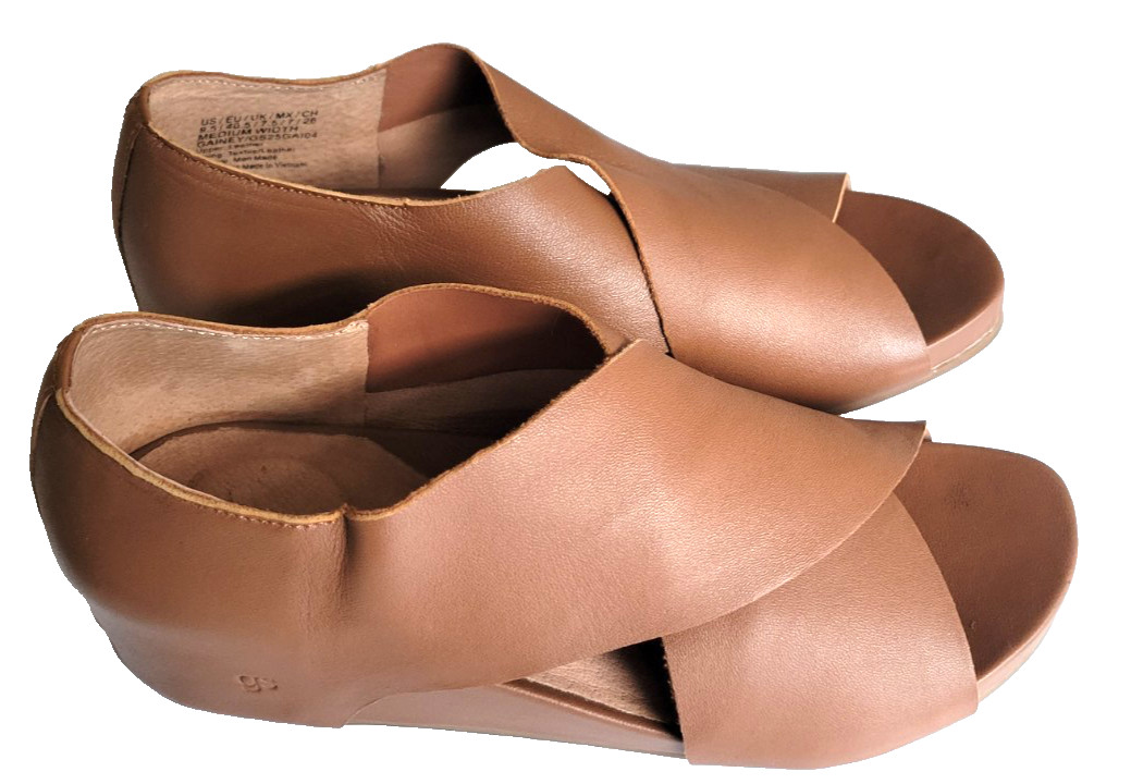 Gentle Souls by Kenneth Cole Gainey Hidden Wedge Heel Sandals Brown Leather 9.5