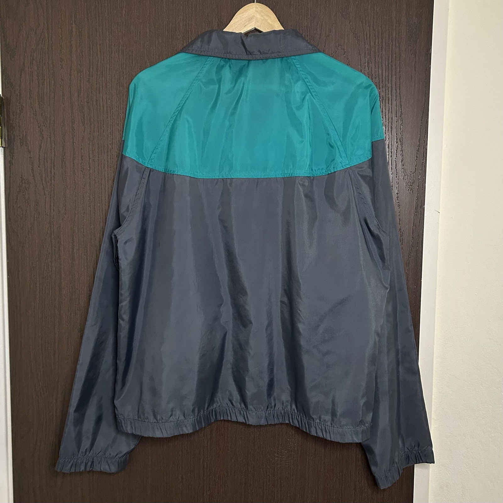 Vintage 80s Columbia Color Block Windbreaker Jacket Mens Medium Nylon Teal Grey
