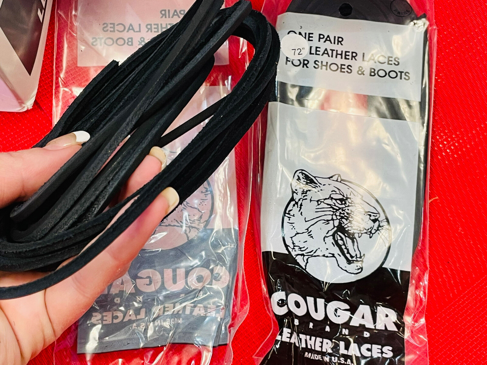 72″ 4mm COUGAR Leather LACES PAIR BLACK Long Shoelaces Strings Boot Lace USA XL