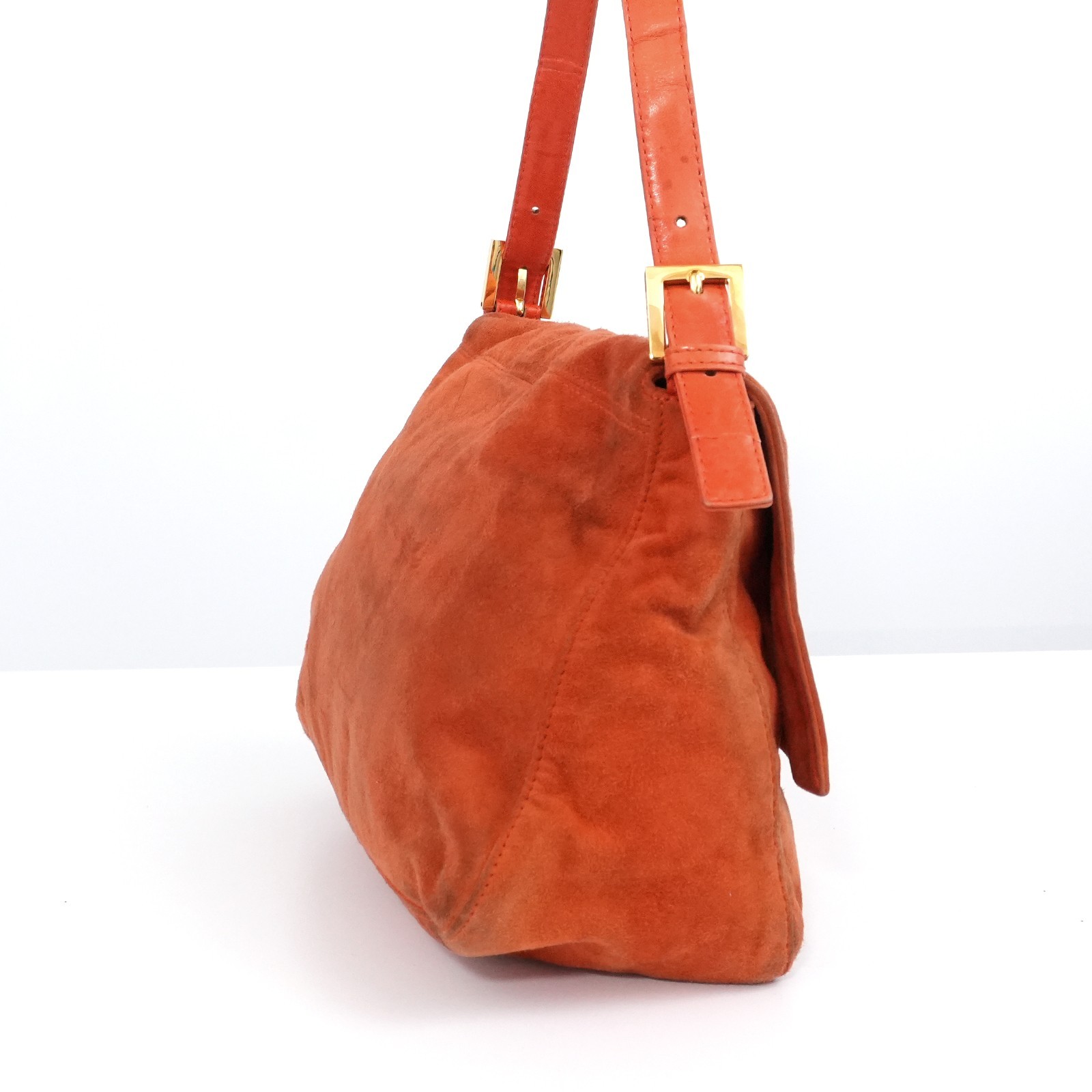 FENDI Gold FF Logo Mamma Baguette 26325 Shoulder Bag Orange Auth #58372A